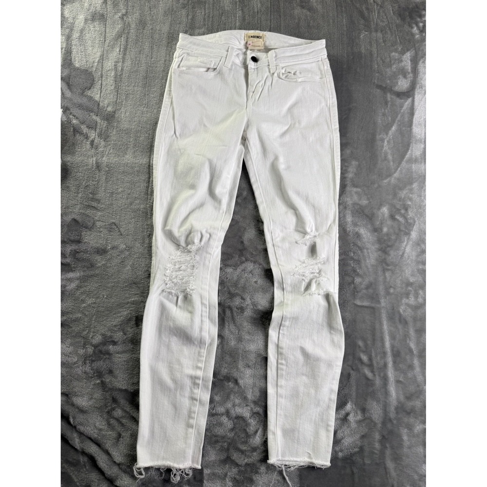 L'AGENCE Westcott White Skinny Jeans Womens Size 26 Distressed Raw Hem Stretch